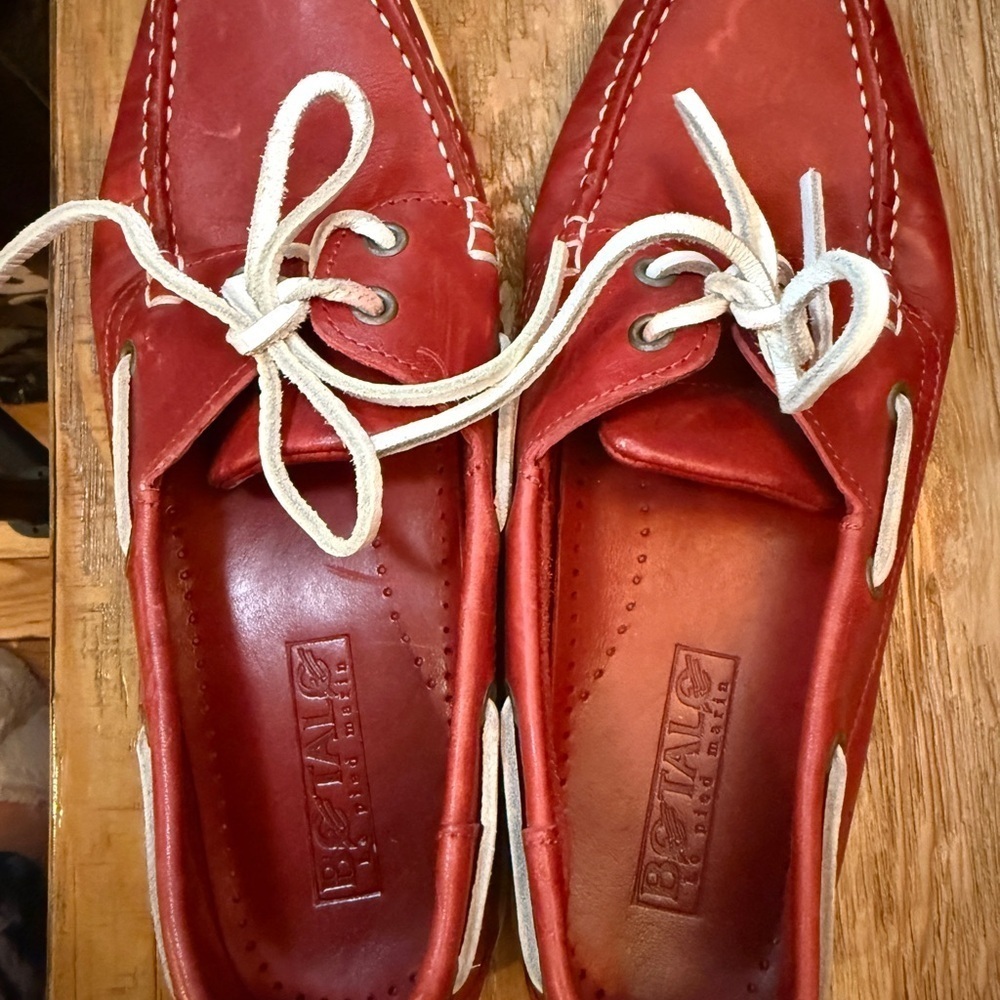 BOTALO Red White Red Leather Boat Shoes New england Summer Angler Fisherman - Picture 4 of 8